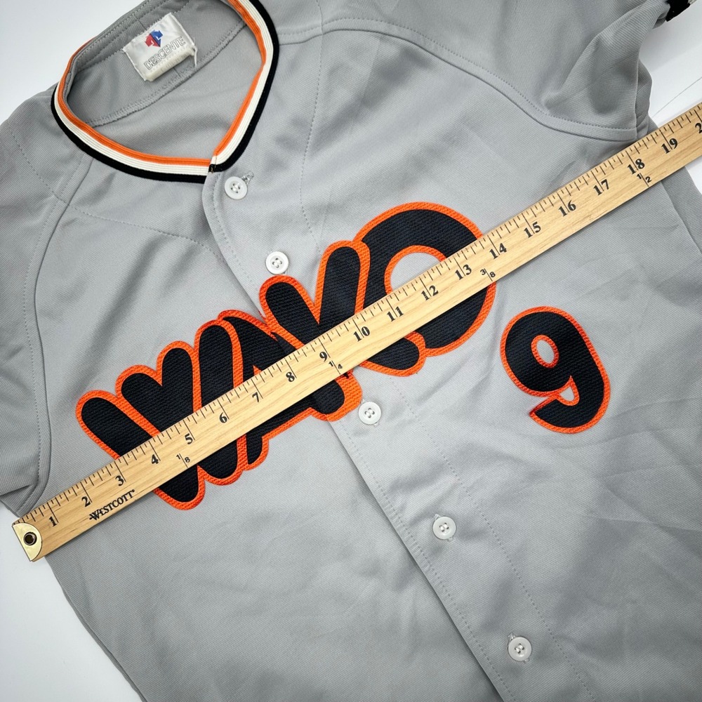 Vintage Descente Wako 9 Baseball Jersey Grey Orange Black Mens L D-300T Japan - Picture 6 of 15